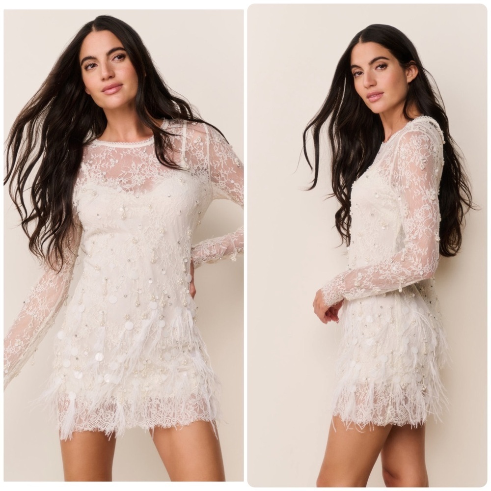 New LoveShackFancy Alouetta Embellished Lace feathered Dress